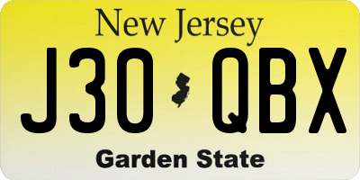 NJ license plate J30QBX