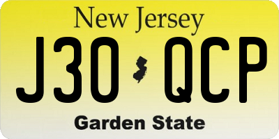 NJ license plate J30QCP