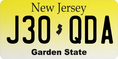 NJ license plate J30QDA