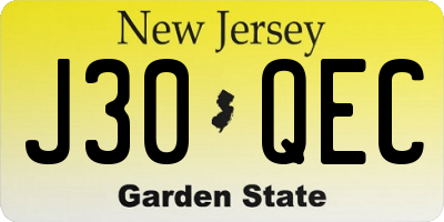 NJ license plate J30QEC