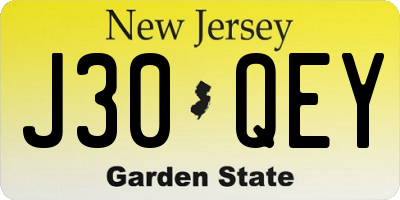 NJ license plate J30QEY