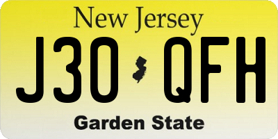 NJ license plate J30QFH