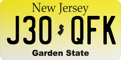 NJ license plate J30QFK