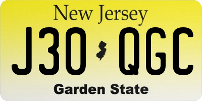 NJ license plate J30QGC