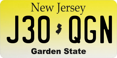 NJ license plate J30QGN