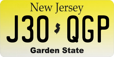 NJ license plate J30QGP