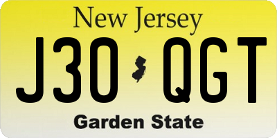 NJ license plate J30QGT