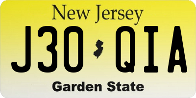 NJ license plate J30QIA