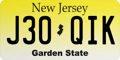 NJ license plate J30QIK