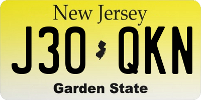 NJ license plate J30QKN