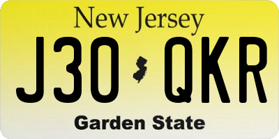 NJ license plate J30QKR