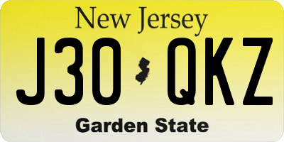NJ license plate J30QKZ