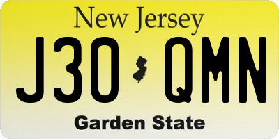 NJ license plate J30QMN