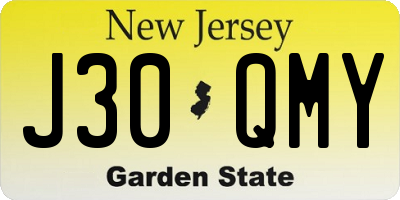 NJ license plate J30QMY