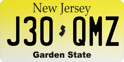 NJ license plate J30QMZ