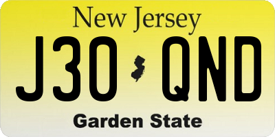 NJ license plate J30QND