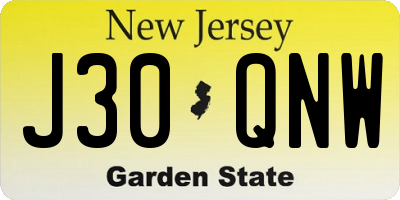 NJ license plate J30QNW
