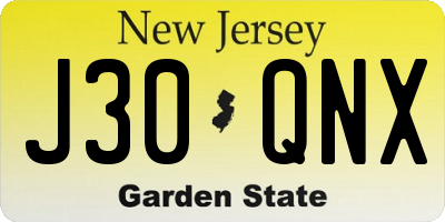 NJ license plate J30QNX