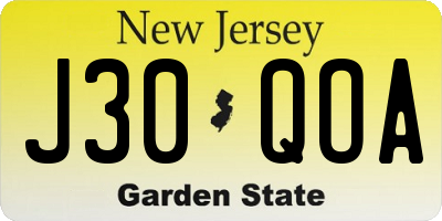 NJ license plate J30QOA