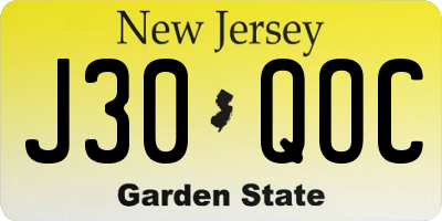 NJ license plate J30QOC