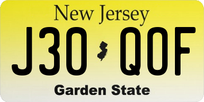 NJ license plate J30QOF