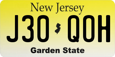 NJ license plate J30QOH