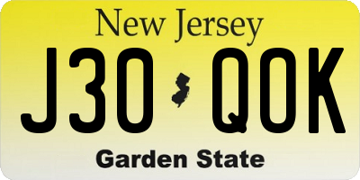 NJ license plate J30QOK