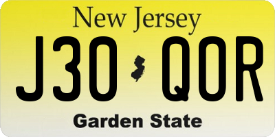NJ license plate J30QOR