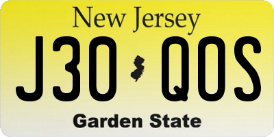 NJ license plate J30QOS