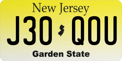 NJ license plate J30QOU