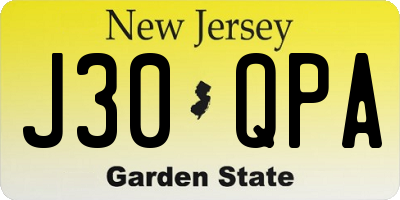 NJ license plate J30QPA