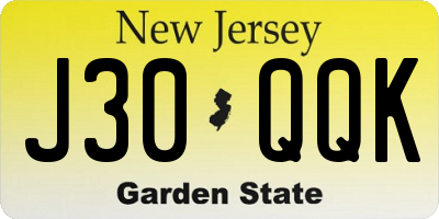 NJ license plate J30QQK