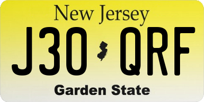 NJ license plate J30QRF