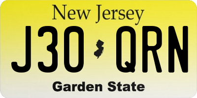 NJ license plate J30QRN