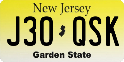 NJ license plate J30QSK