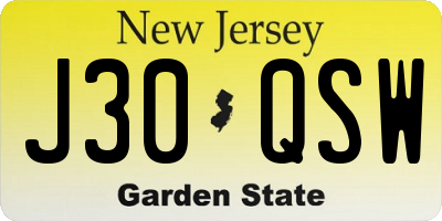 NJ license plate J30QSW