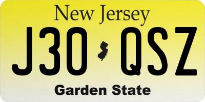 NJ license plate J30QSZ