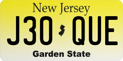 NJ license plate J30QUE