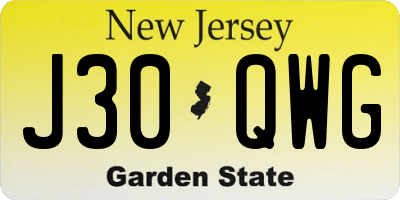 NJ license plate J30QWG