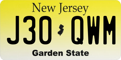 NJ license plate J30QWM