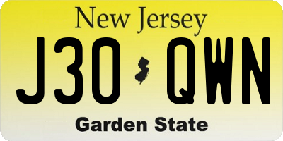 NJ license plate J30QWN