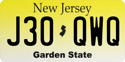 NJ license plate J30QWQ