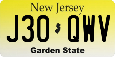 NJ license plate J30QWV