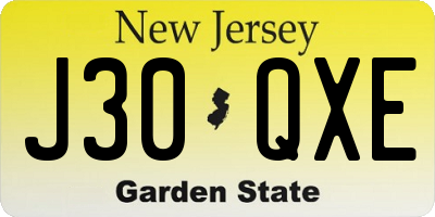 NJ license plate J30QXE