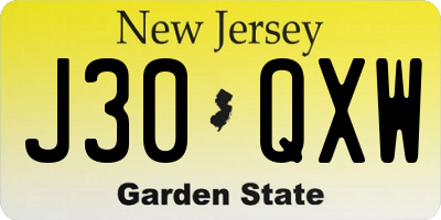 NJ license plate J30QXW