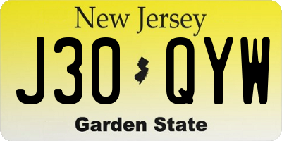 NJ license plate J30QYW