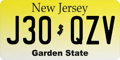NJ license plate J30QZV