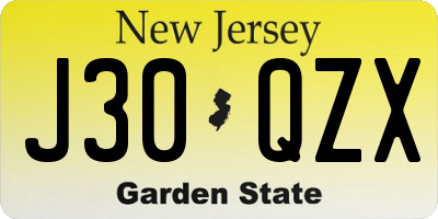 NJ license plate J30QZX