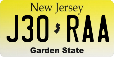 NJ license plate J30RAA
