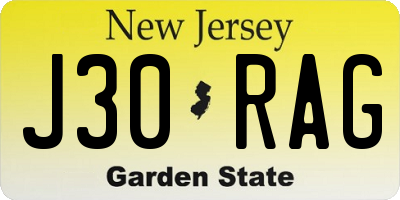 NJ license plate J30RAG